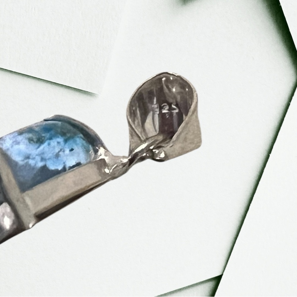 Natural Blue Agate Druzy Slice Pendant Necklace - 925 Sterling Silver Bail - Picture 3 of 3